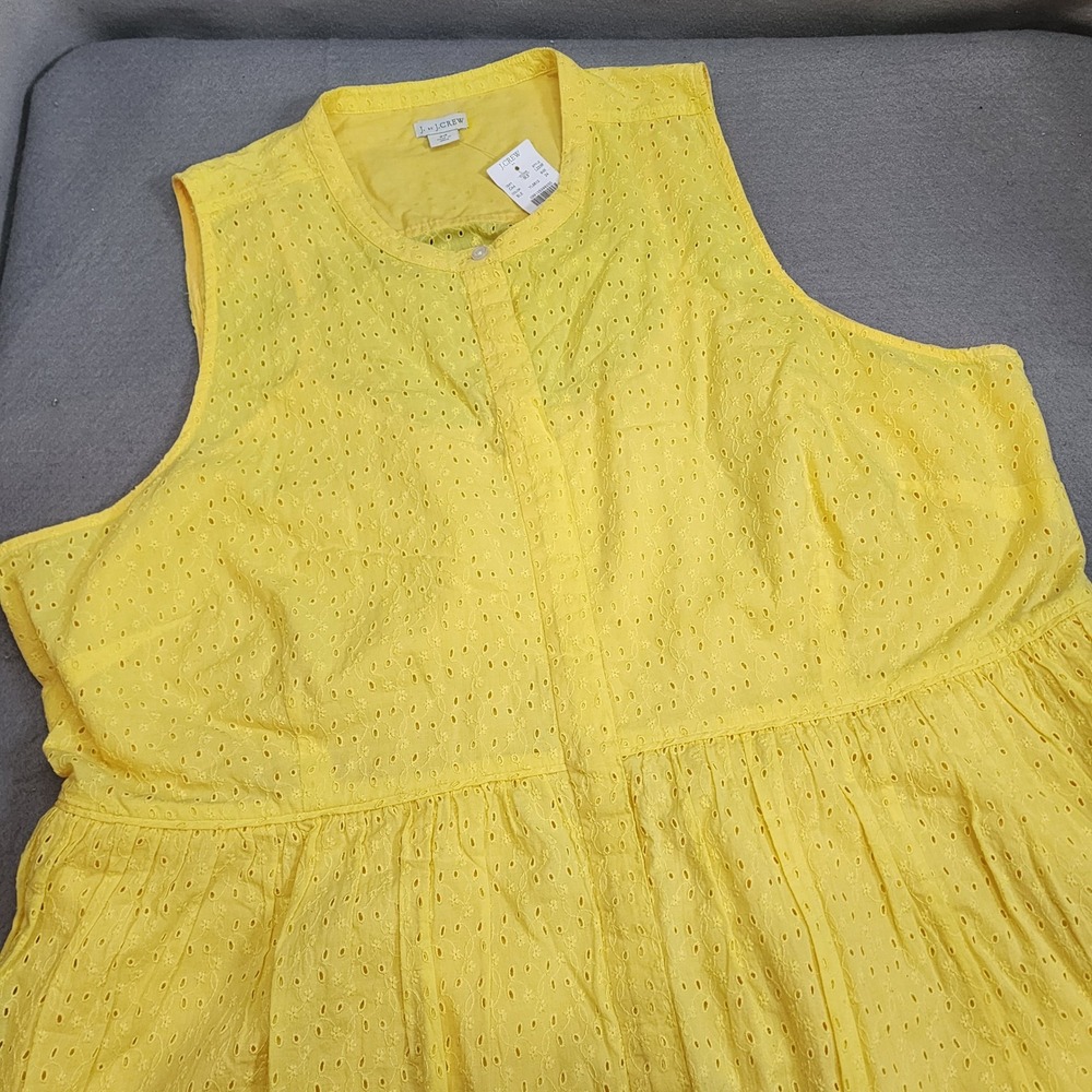 J.Crew Dress Yellow Eyelet Cotton Tiered Button Front Womens 24 NEW